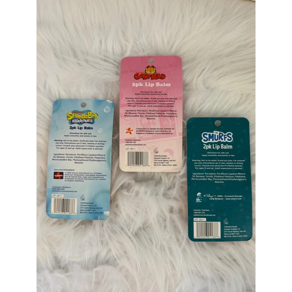 Nickelodeon SpongeBob Garfield The Smurfs Lip Balm 2pk Sets Lot of 3 New